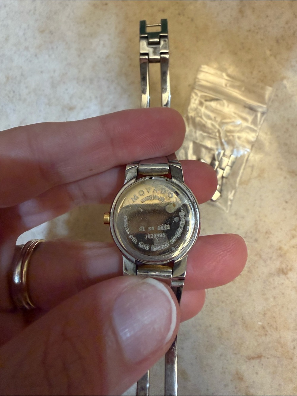 Movado Two-Tone Silver and Gold Bangle Watch with Black Dial - Picture 3 of 5